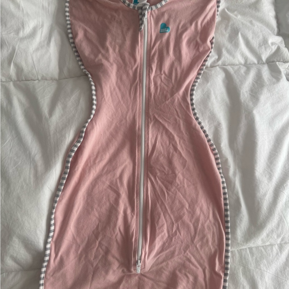 Love to Dream Pink Swaddle with Striped Trim